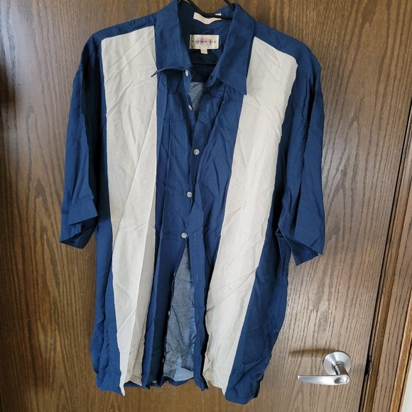 Campia Moda L Hawaiian Shirt Men's Short Sleeve Button Up Blue Palm Trees - Picture 1 of 13